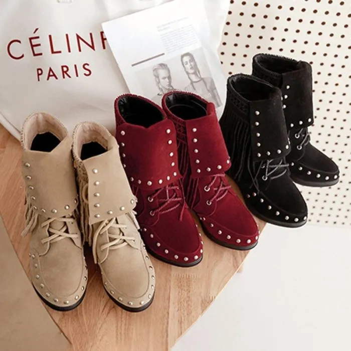 Women Vintage Booties Casual Plus Size Slip On Shoes