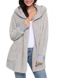 Multicolor Hoodie Solid Wool Pocket Loose Women Coat