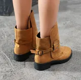 Gray Spring/Fall Buckle Chunky Heel Daily Boots