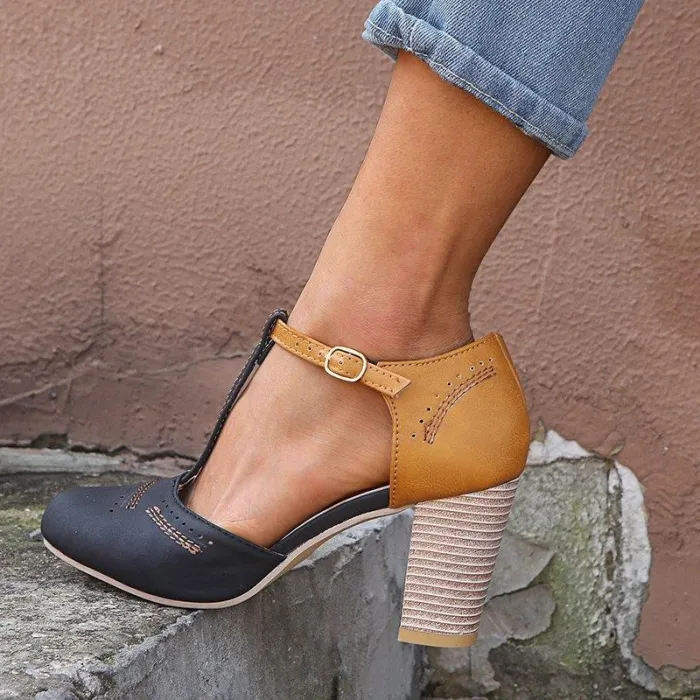 Summer Adjustable Buckle Chunky Heel Shoes