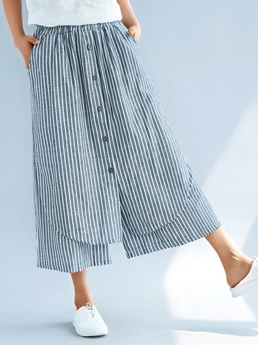 Plus Size Women Striped Casual Pants