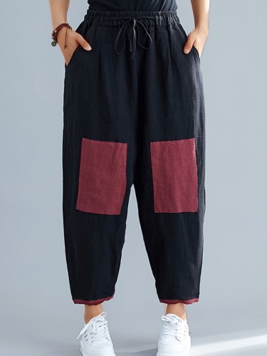 Plus Size Women Vintage Plain Casual Pants