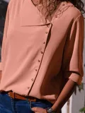 Cotton-blend Shift Buttoned Casual Blouses & Shirt