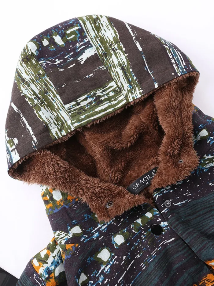Multicolor Printed Long Sleeve Hoodie Coat