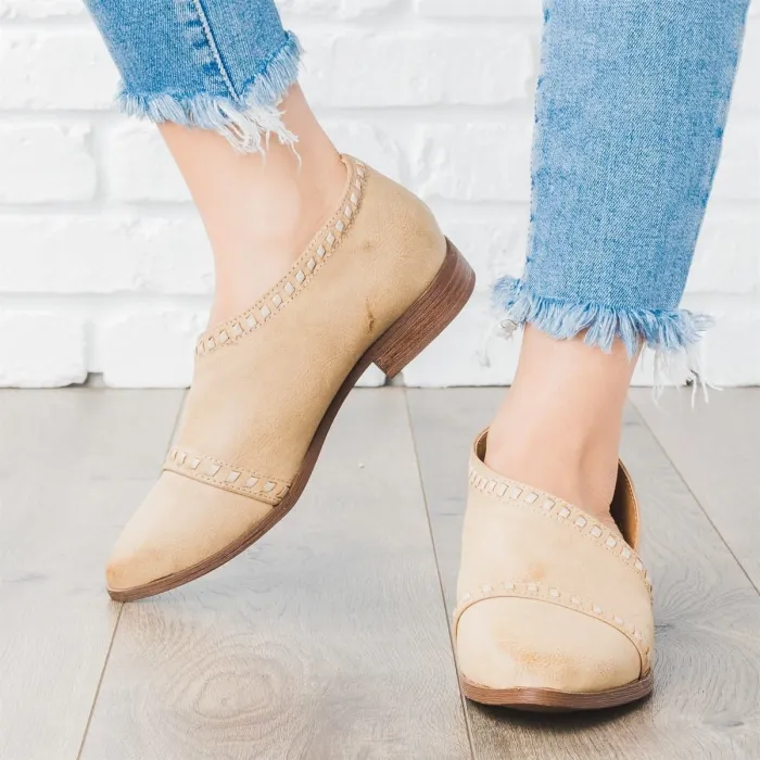 Trendy Stitched Style Side Cutout Loafers Casual PU Low Heel Loafers