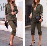 Cotton Stripes Sleeveless Basic Crew Neck Jumpsuits Romper