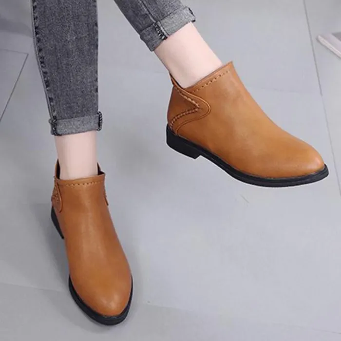 Women Artificial Leather Booties Casual Comfort Zipper Shoes