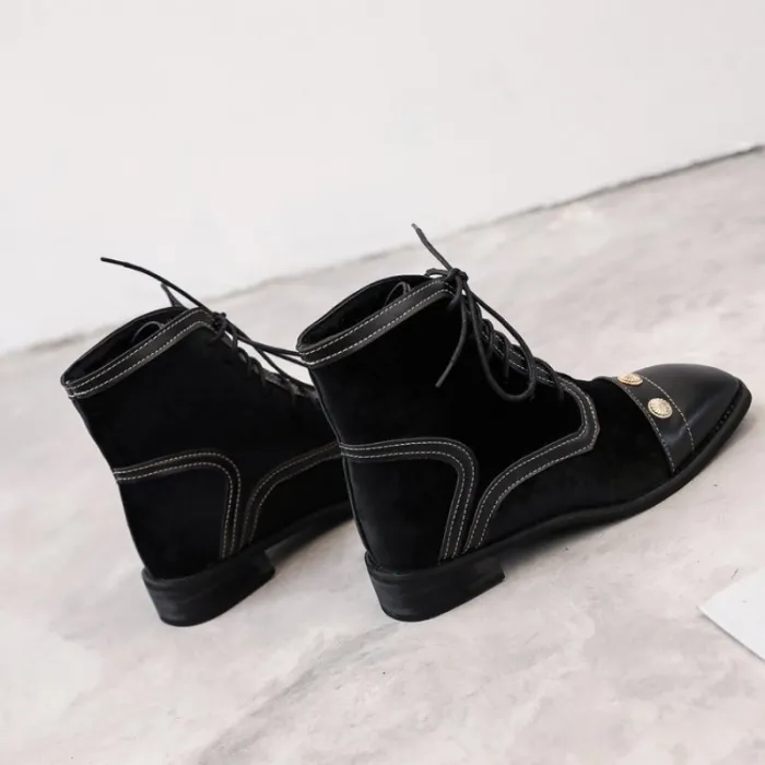 Winter Rivet Lace-Up Chunky Heel Suede Boots