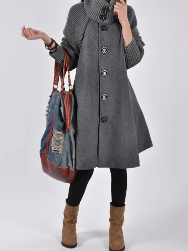Red Plain Long Sleeve Turtle Neck Coats Jacket