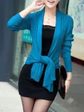 Casual Long Sleeve Ribbed Asymmetrical Cardigan