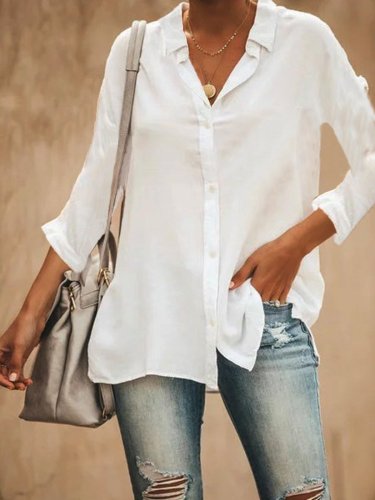 Cotton-Blend V Neck 3/4 Sleeve Shirts & Tops