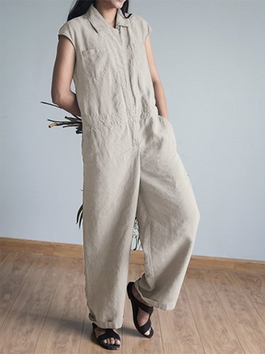 Casual Short Sleeve Plus Size Jumpsuits With Pockets