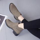 Khaki Spring/Fall Chunky Heel Zipper Boot