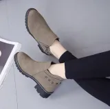 Khaki Spring/Fall Chunky Heel Zipper Boot