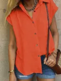 Casual Plain Shirt Collar Cotton-Blend Blouses&shirts
