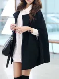 Black Cape Sleeve Crew Neck Solid Poncho
