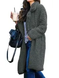 Plus Size Casual Solid Long Sleeve Fluffy Coat