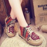 Vintage Colorful Pattern Lace Up Canvas Boots