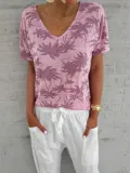 V Neck Casual Floral-Print Shirts & Tops