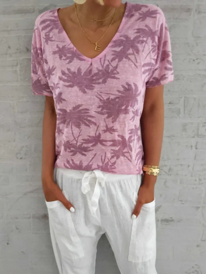 V Neck Casual Floral-Print Shirts & Tops