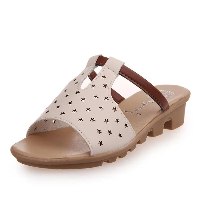 Women Summer Beach Wedge Heel Star Hollow-Out Slippers