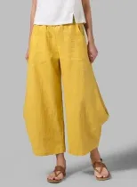 Plus Size Solid Linen Women Pants