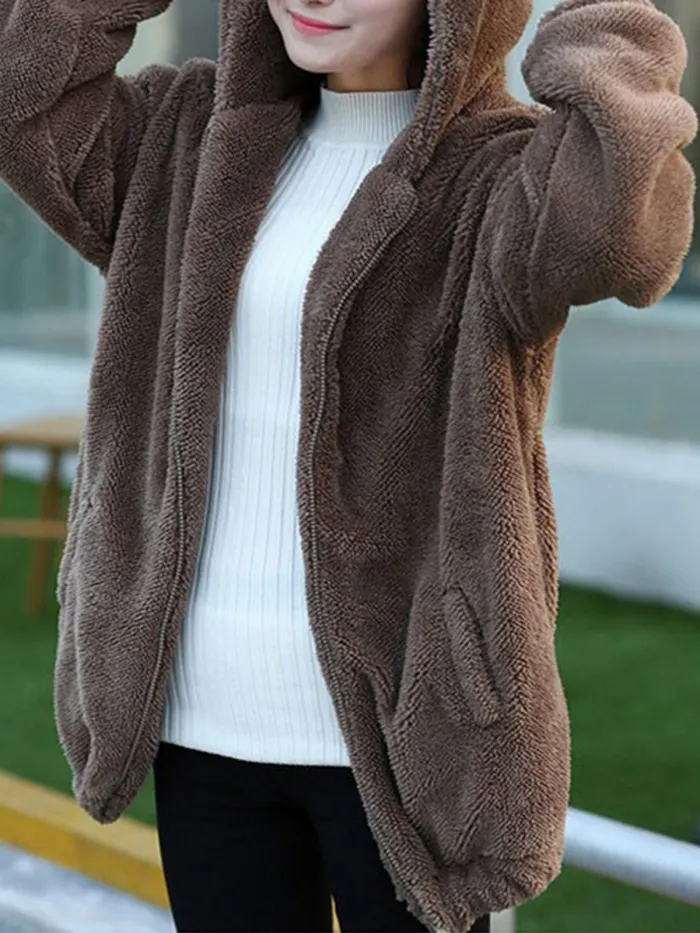 Long Sleeve Fleece-lined Hoodie Cute Coat
