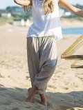 Light Gray Solid Casual Cotton-Blend Pants