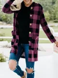Gingham Casual Buttoned Women's Boyfriend Cardigans With Hoodie
