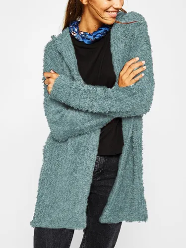 Solid Plain Hooded Casual Cardigans