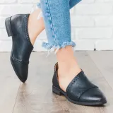 Trendy Stitched Style Side Cutout Loafers Casual PU Low Heel Loafers