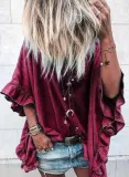 Flounce Buttoned Boho Long Sleeve Blouse