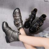 Gunmetal Zipper Daily Adjustable Buckle Spring/Fall Chunky Heel Boot