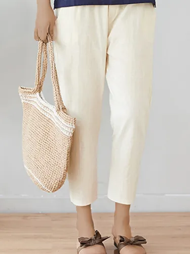 Plus Size Women Cotton And Linen Solid Loose Casual Pants