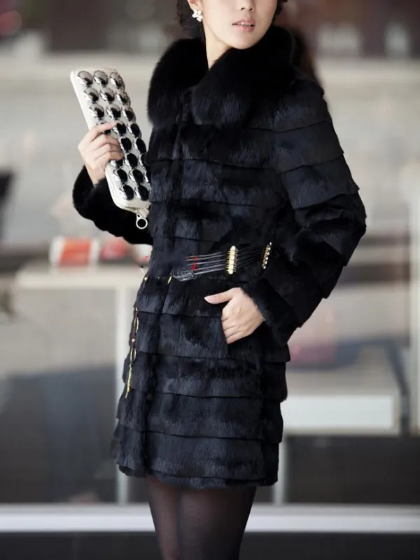 Warm Tie O-Neck Holiday Bodycon Faux Fur Coat