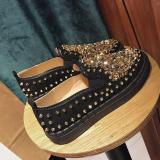 Red PU Spring/Fall Rhinestone Loafers