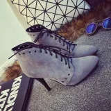 Gray Lace-up Daily Spring/Fall Stiletto Heel Boots