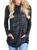 Cowl Neck Long Sleeve Spandex Pockets Women Clothing