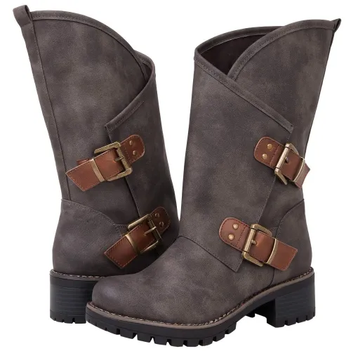 Women's Twisted Rider Fashion Boots Zipper Vintage Casual Low Heel Boots