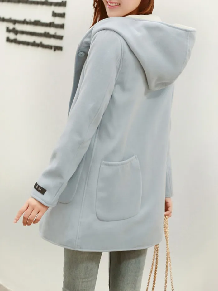 Pockets Casual Hoodie Plain Plus Size Coat