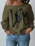Womens Round Neck LOVE Printed Hoodie