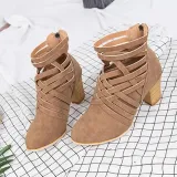 Weave Zipper Casual Chunky Heel Suede Boots
