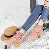 Weave Zipper Casual Chunky Heel Suede Boots