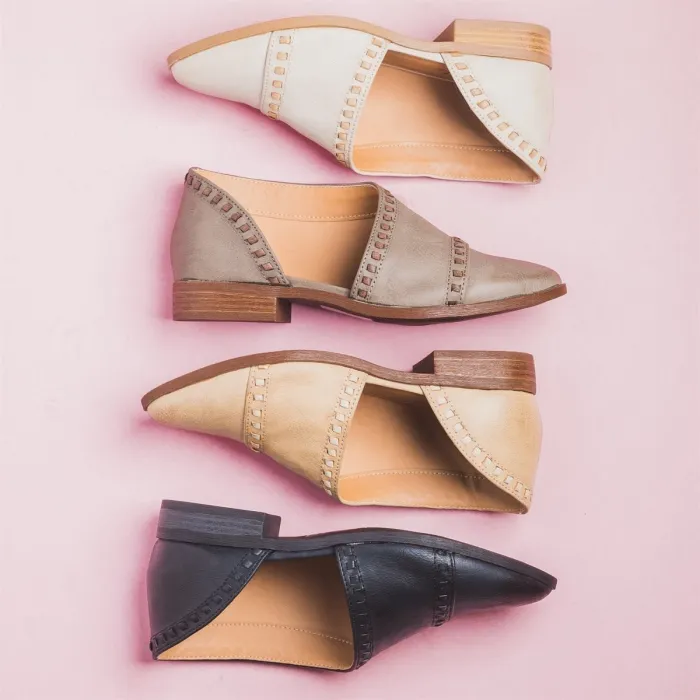 Trendy Stitched Style Side Cutout Loafers Casual PU Low Heel Loafers