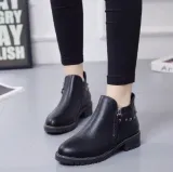 Khaki Spring/Fall Chunky Heel Zipper Boot