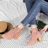 Weave Zipper Casual Chunky Heel Suede Boots