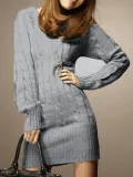 Casual Sheath V Neck Knitted Sweater Dress