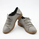 Gray PU Lace-up Spring/Fall Daily Chunky Heel Loafers