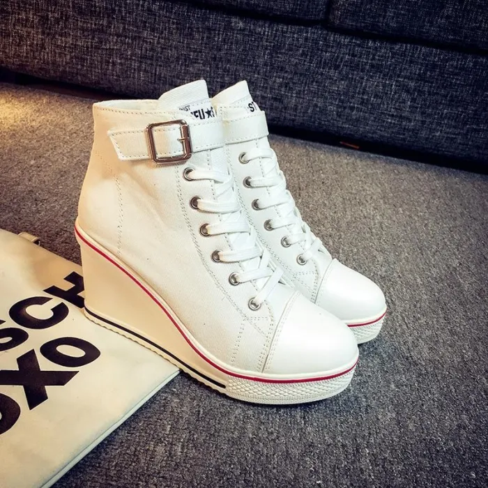 Women Korean Style Canvas Wedge Heel Casual Big Size Shoes