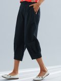 Plus Size Women Solid Cotton And Linen Casual Loose Wide Leg Cropped Trousers